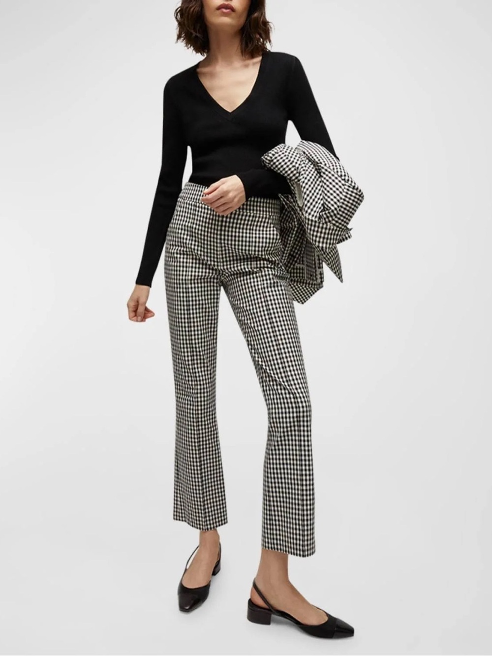 Veronica Beard Black & White Gingham Cropped Straight Pants